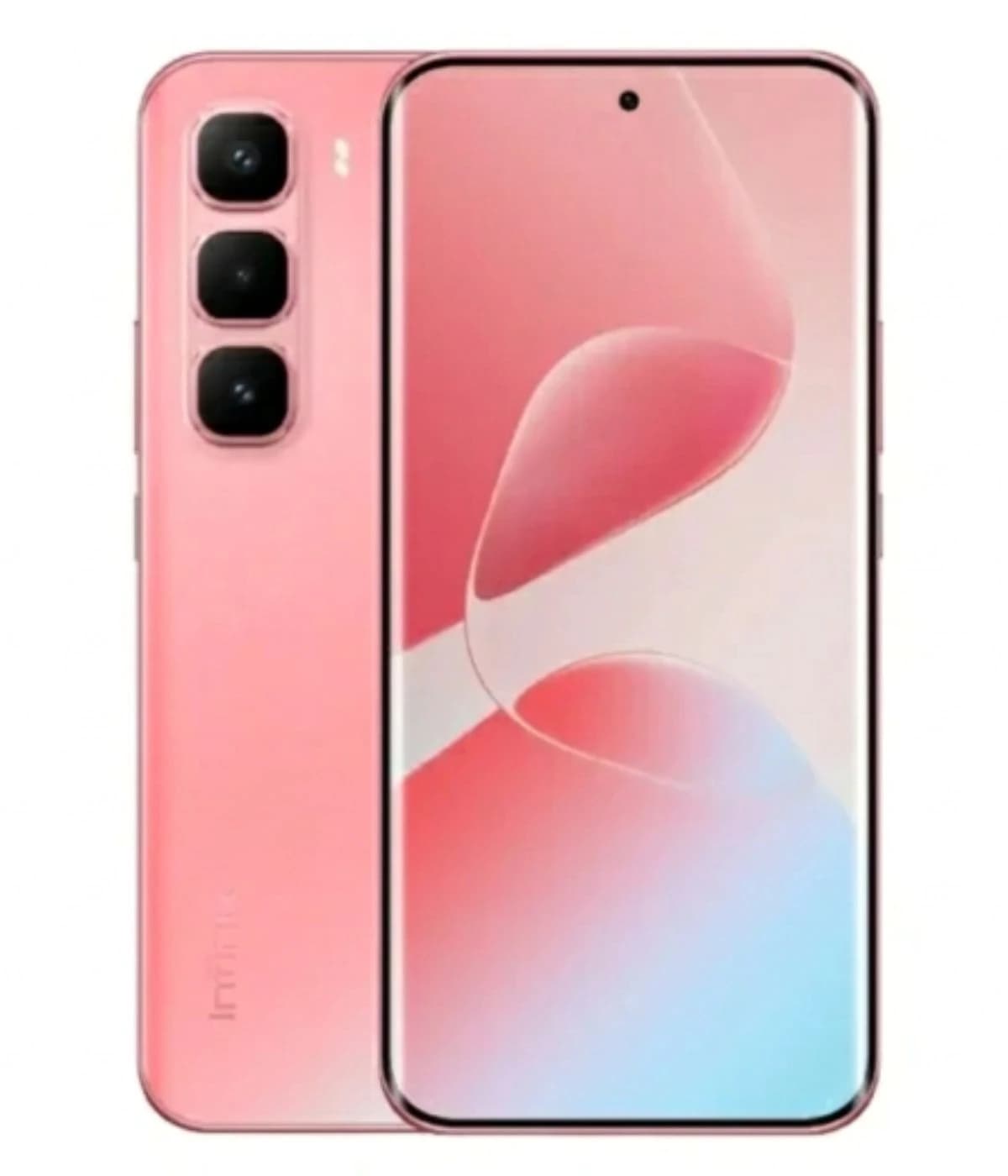 Infinix Hot 60 Pro smartphone in a stylish pink color with a sleek design, featuring a vibrant display and three rear cameras. The device showcases a modern aesthetic with a smooth finish, perfect for tech enthusiasts.