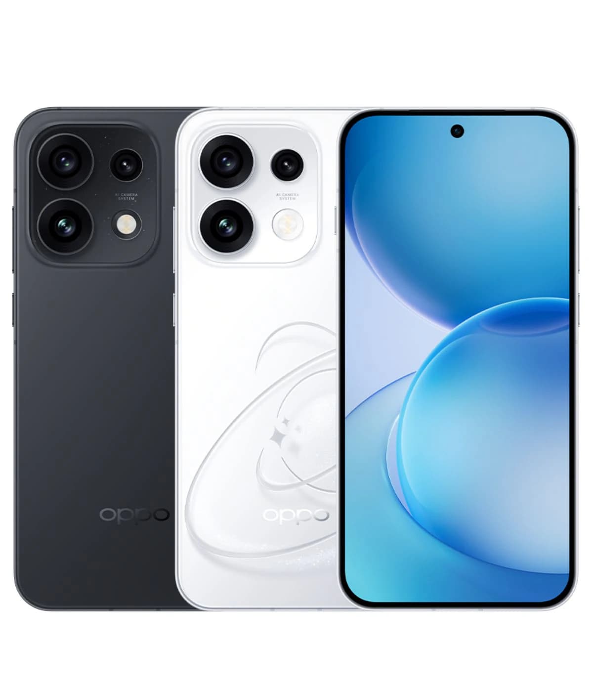Oppo Reno 16 Pro smartphone in two color variants: sleek black and elegant white. Features a stunning display with a centered front camera and a triple rear camera setup. The design showcases a modern aesthetic with smooth curves and a glossy finish.