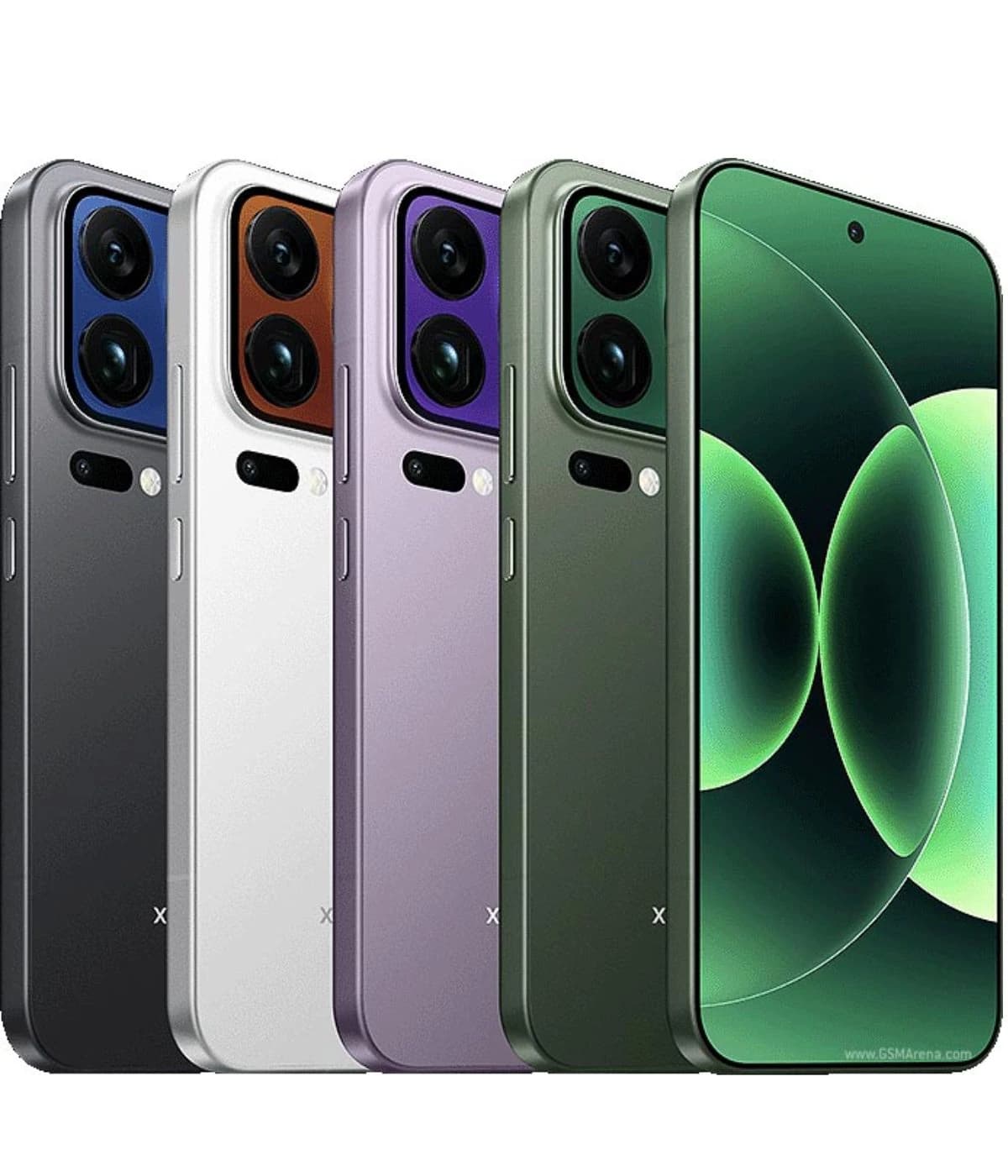 Xiaomi 17 Pro Max smartphone displayed in four stylish colors: black, white, purple, and green. Each phone features a sleek design with dual rear cameras and a vibrant front display, showcasing modern aesthetics.