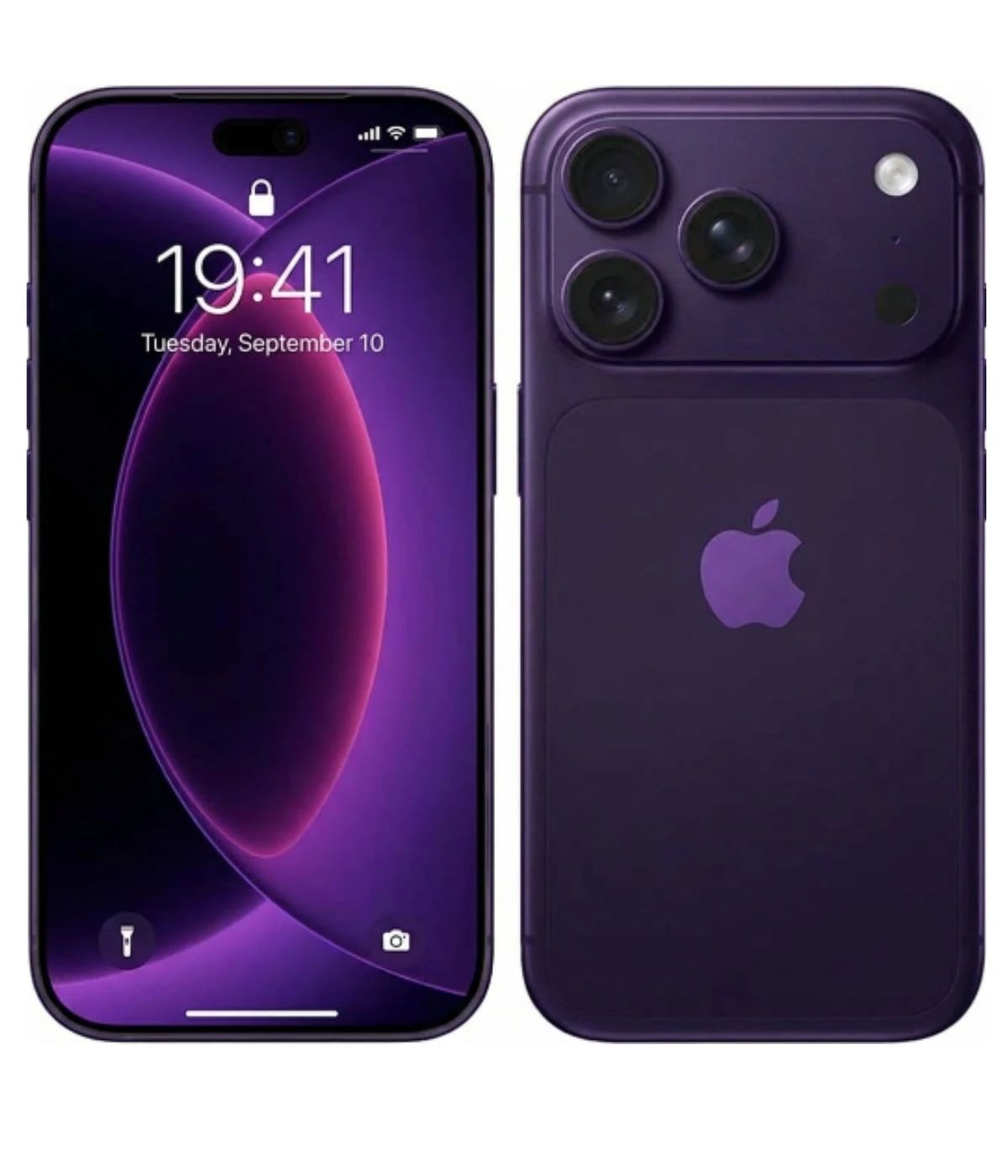 Apple iPhone 18 Pro Max in stunning purple color, featuring a sleek design with a vibrant display showing the time and date. The back showcases a triple-camera setup and the iconic Apple logo, perfect for tech enthusiasts. Model details not visible.