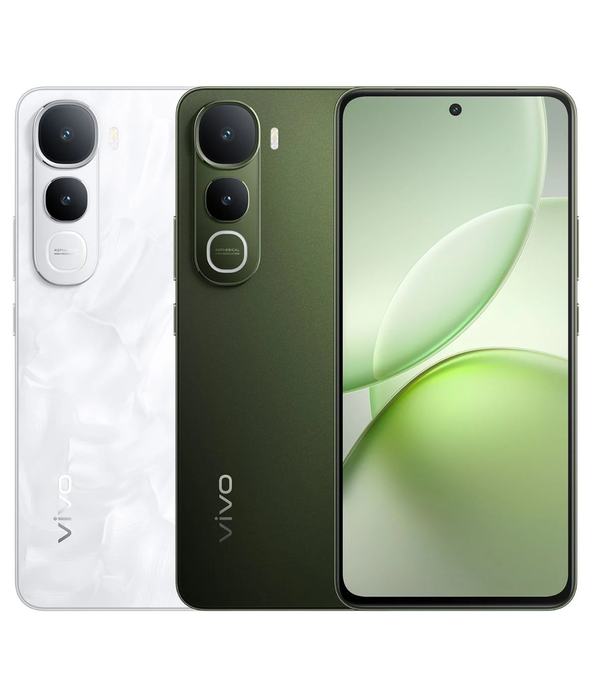 Vivo Y400 smartphone showcasing a sleek design with a dual-camera setup on a white and green gradient background. The device features a vibrant green finish and a large display with minimal bezels, emphasizing its modern aesthetic.